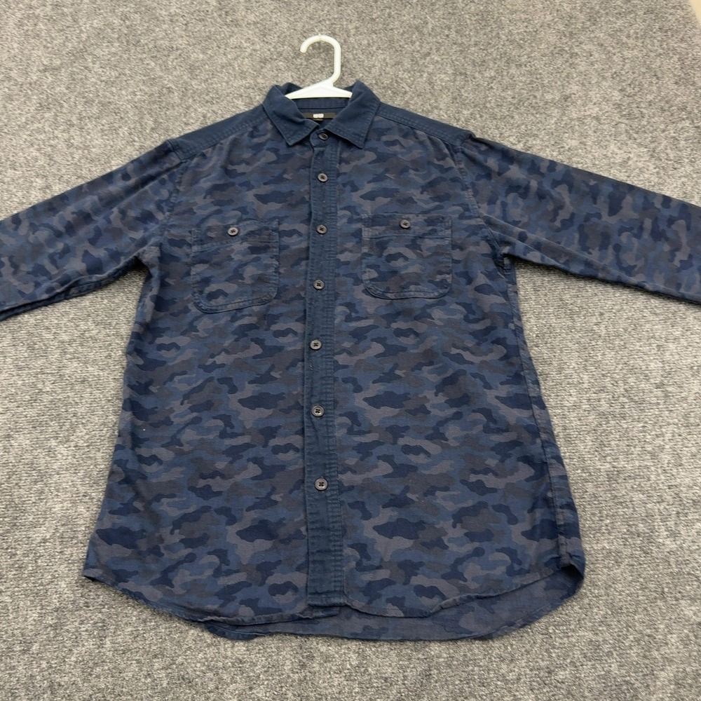 Uniqlo Button Up Shirt Mens S Blue Cotton Camo Flannel Long Sleeve Casual Street